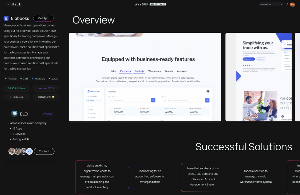 Elobooks Service Instance Details Dashboard