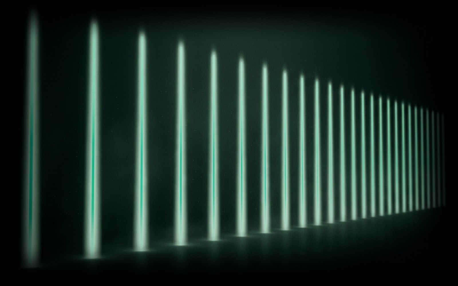 Light beams tightening from irregular to regular spacing