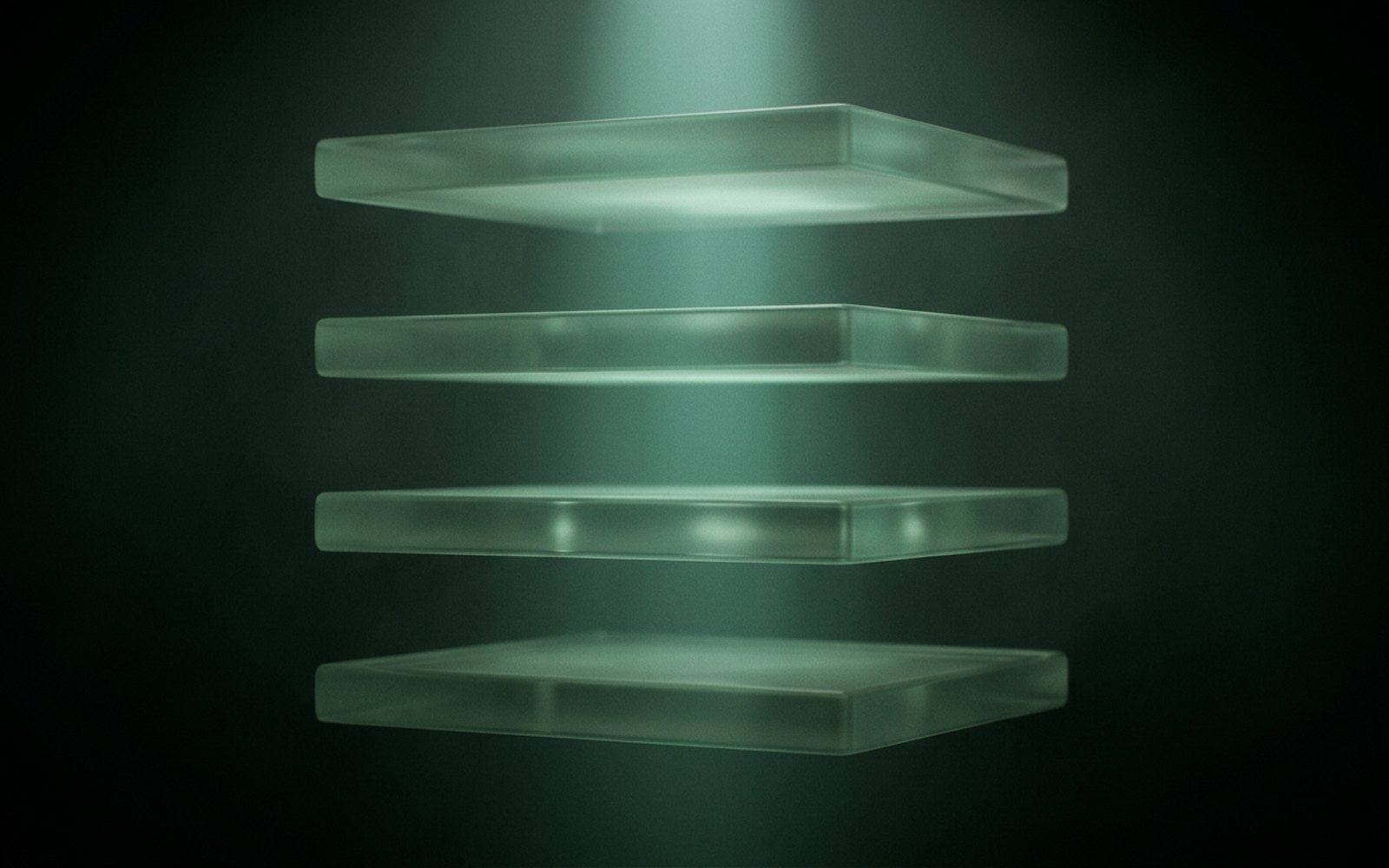 Translucent slabs stacked with a shaft of light passing through