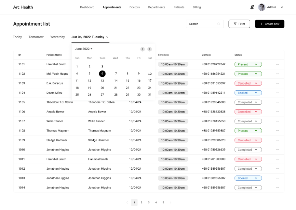 Internal High-Contrast Appointment List
